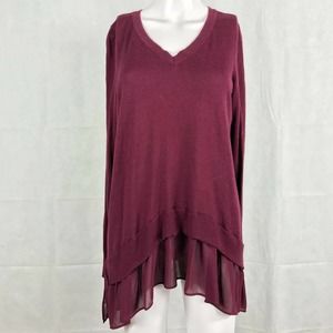 Torrid Sweater Women Sz 0 Large Maroon Chiffon Layered Asymmetric Pullover Shirt